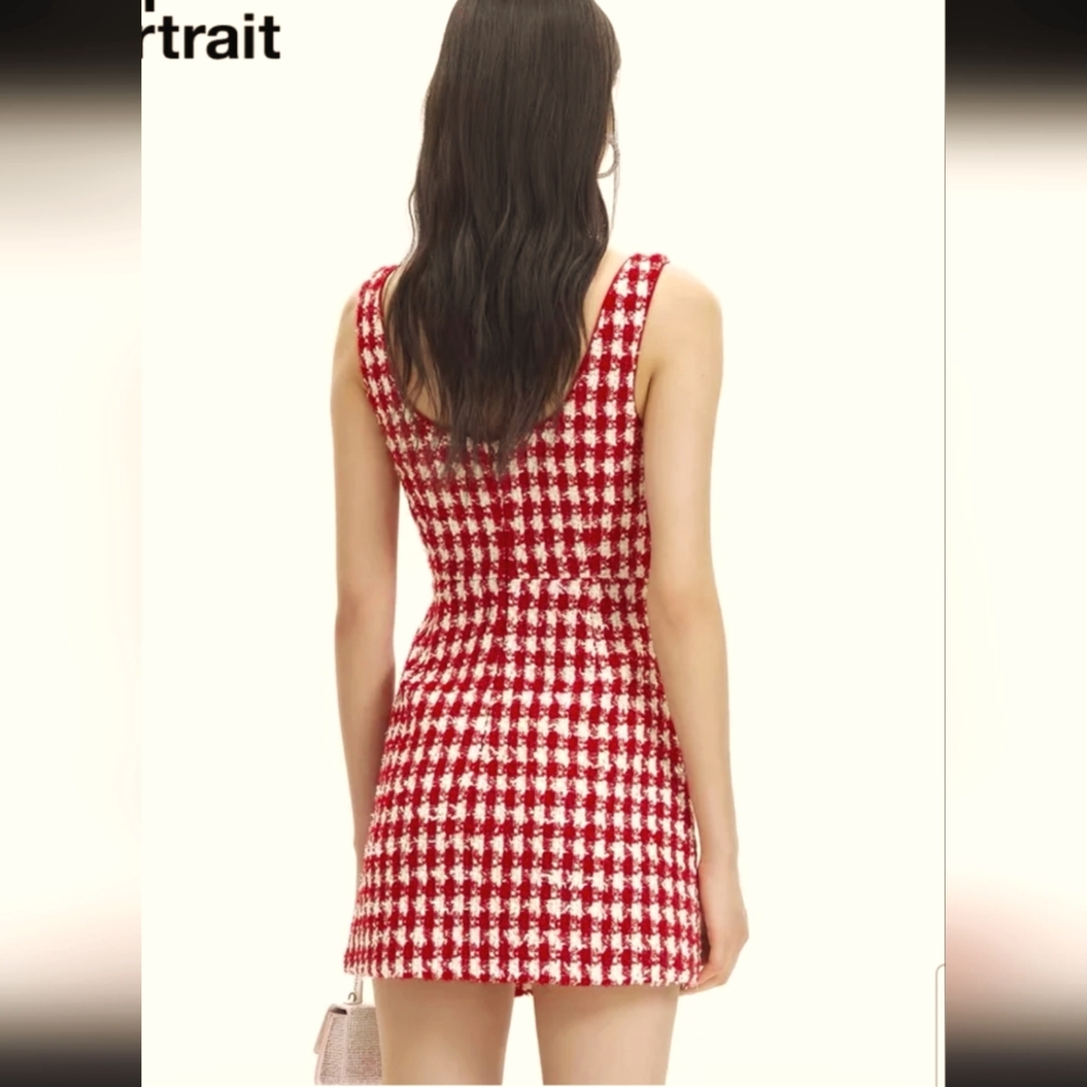 Self-Portrait,Sparkling Red And White Mini Houndstooth Dress.🥰 - Picture 10 of 14